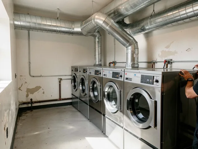 Tallmadge Dryer Vent Cleaning team performing large-scale commercial dryer vent cleaning in Tallmadge
