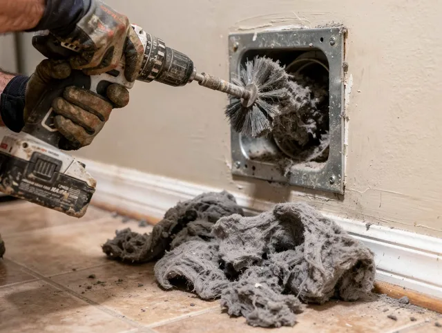 Certified Tallmadge Dryer Vent Cleaning technician performing dryer vent cleaning in Tallmadge