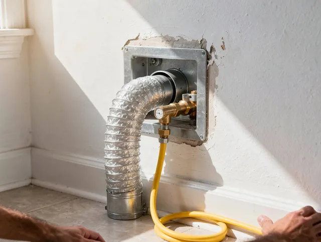 Tallmadge Dryer Vent Cleaning certified technician performing specialized gas dryer vent cleaning in Tallmadge